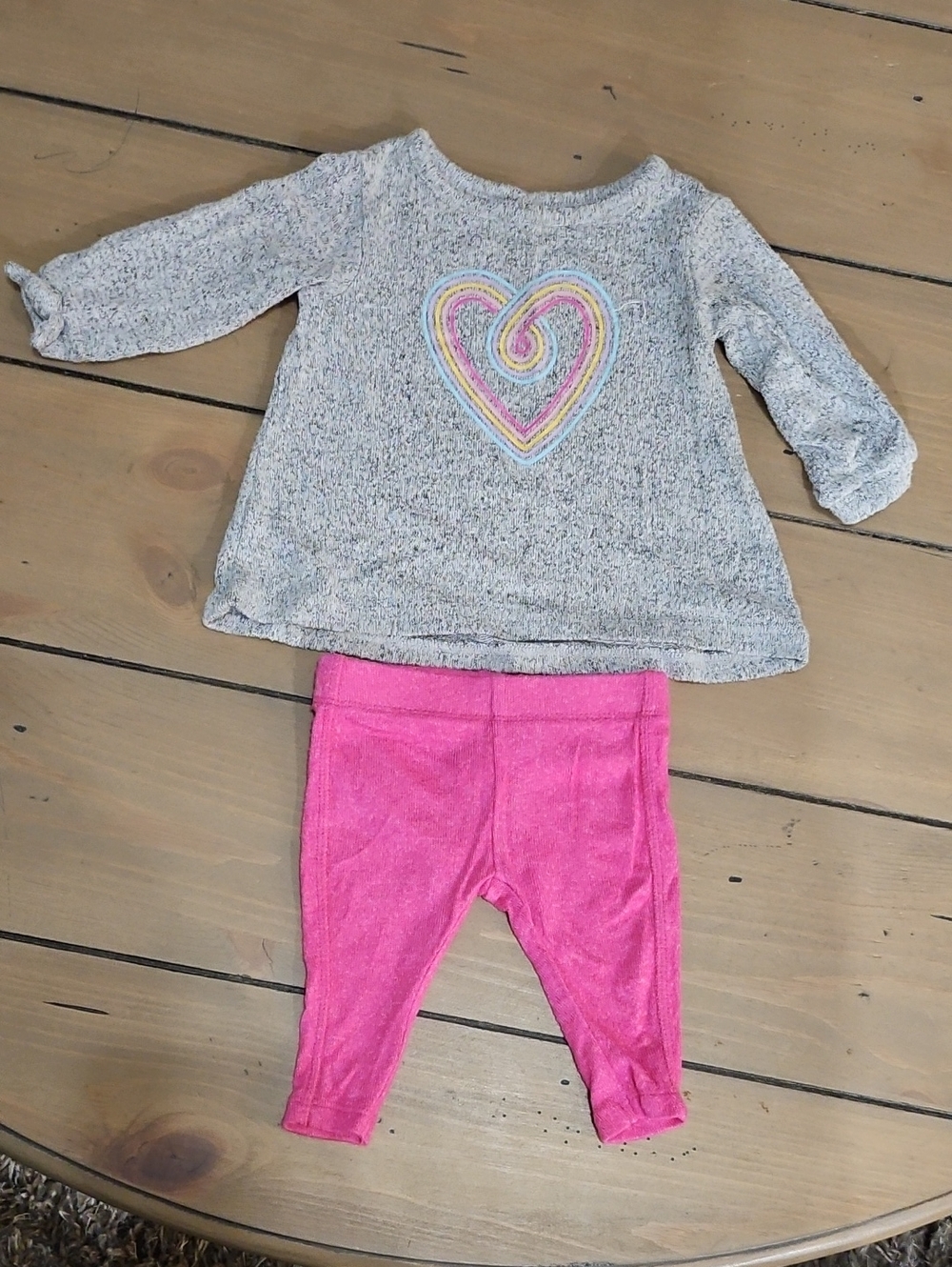 Kids Two-Piece Set - Gray Top with Pink Heart Accent and Pink Pants